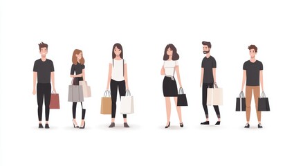Fototapeta premium Characters of modern shoppers. Male and female shopper characters. Illustration buyer shopping.