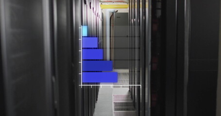 Image of blue graph over computer server room