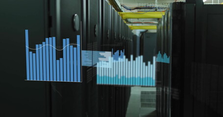 Image of blue graphs over computer server room