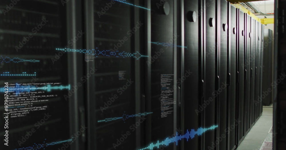 Poster image of data processing over computer server room