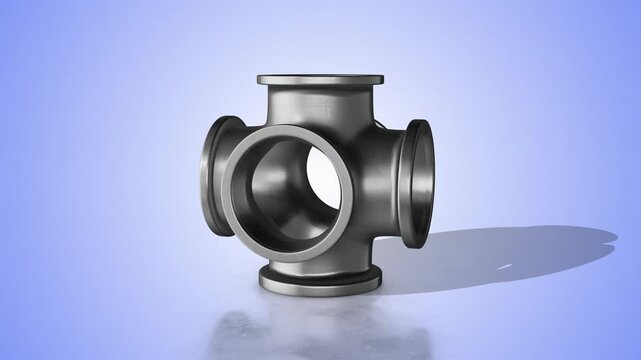 3D Fitting Cross Pipe Zooming Towards the Camera. Cross Pipe 3D Animation. 4K