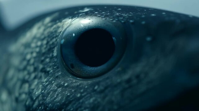 Shark eye with smooth surface and dark unblinking pupil in detailed closeup