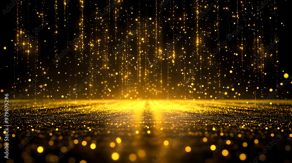 Poster golden glitter falling on a sparkling surface abstract background animation