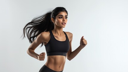Obraz premium Woman jogging in fitness shot on wear white background