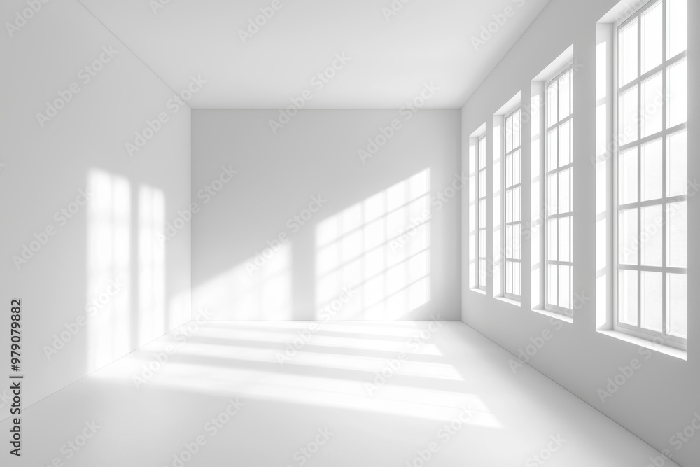 Poster presentation background with abstract white studio backdrop, shadows on the window. product displaye