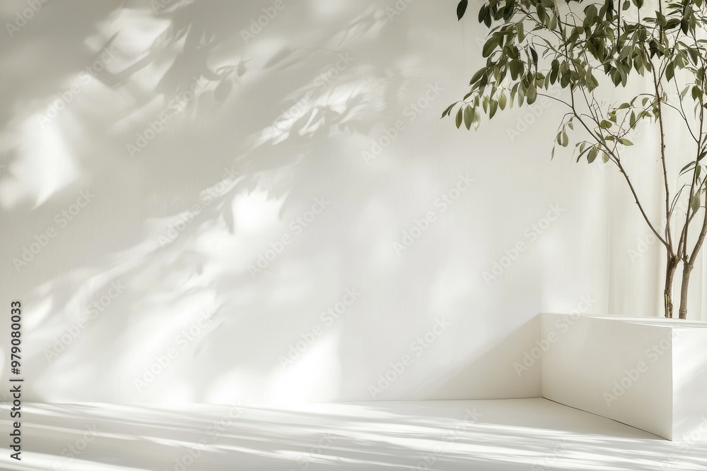 Poster background for product presentation with white abstract studio background. shadows from window. prod