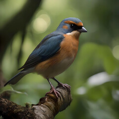  An elegant painting of a bird on a branch with lush flowers, reflecting the peaceful coexistence of wildlife and flora. generated ai