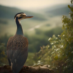  An elegant painting of a bird on a branch with lush flowers, reflecting the peaceful coexistence of wildlife and flora. generated ai