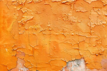 Close-up of weathered orange paint with peeling texture on a surface.