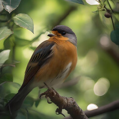  An elegant painting of a bird on a branch with lush flowers, reflecting the peaceful coexistence of wildlife and flora. generated ai