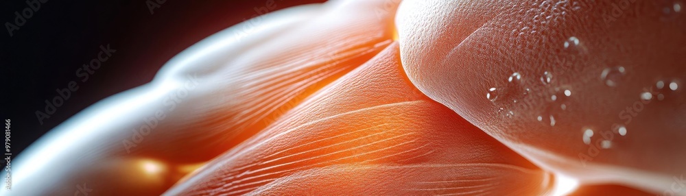 Poster close-up view of a muscle showcasing intricate details and textures, emphasizing strength and anatom