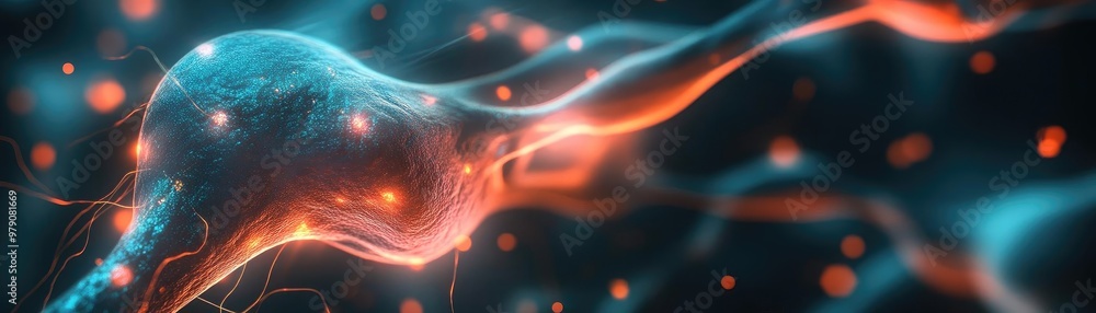Poster A vibrant illustration of a neuron showcasing intricate details and luminous elements, representing connections in the nervous system.