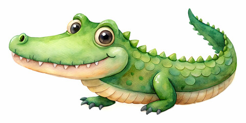 Fototapeta premium Cute cartoon crocodile in watercolor style isolated on white background , cartoon, crocodile, cute