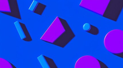 Different shapes and sizes of 3D blocks interlock to create a wall. Purple and turquoise business background.