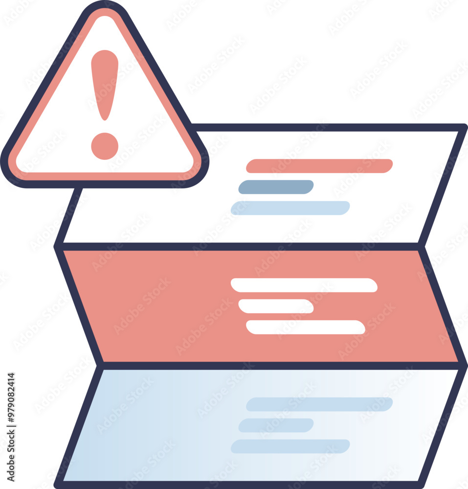 Poster a folded paper with text lines and a warning sign, symbolizing important alert or caution in documen