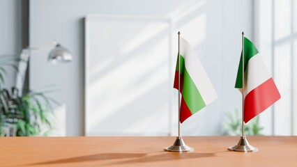 FLAGS OF BULGARIA AND ITALY ON TABLE