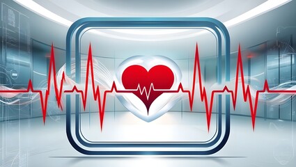  Heart with heartbeat on a white background, symbolizing love and vitality.