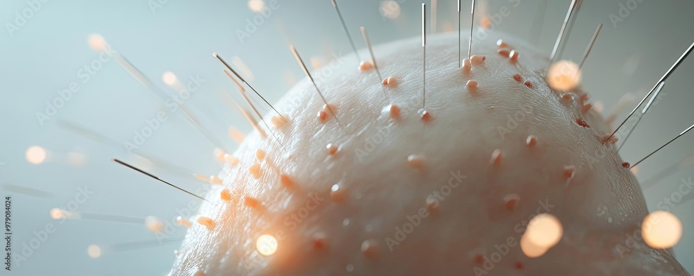 Poster Close-up image showcasing a detailed surface with spikes and glowing elements, representing science and microscopic worlds.