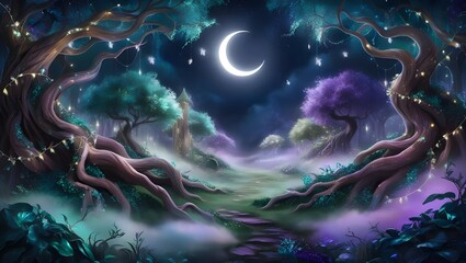 A serene forest painting featuring vibrant trees and colorful butterflies, perfect for nature-themed projects and decor.