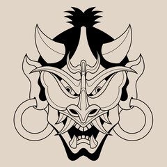 Hand drawn traditional tattoo of a Japanese oni mask outline 57