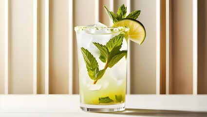 Refreshing mojito cocktail garnished with lime and mint, perfect for summer enjoyment and vibrant gatherings.
