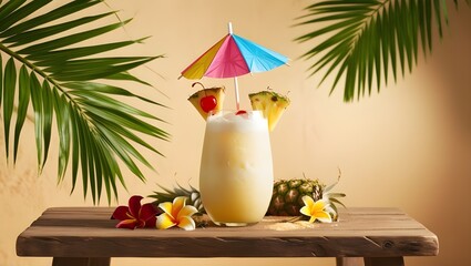 A vibrant tropical drink garnished with a pineapple slice and a colorful flower, perfect for summer vibes and relaxation