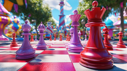 Fantasy chessboard and chess pieces duel