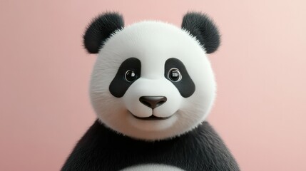 A detailed 3D panda with its signature black-and-white fur, set against a calming pastel background, representing its playful spirit in a zoo setting