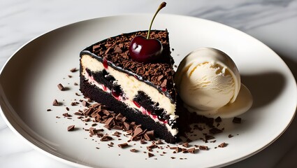 A delicious slice of cake on a decorative plate, perfect for dessert lovers and food photography enthusiasts.