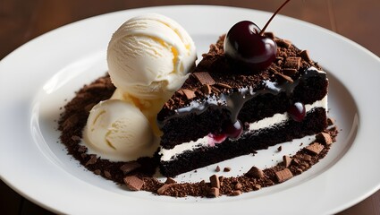 A delicious slice of cake on a decorative plate, perfect for dessert lovers and food photography enthusiasts.