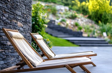 Modern house with two deckchairs outside