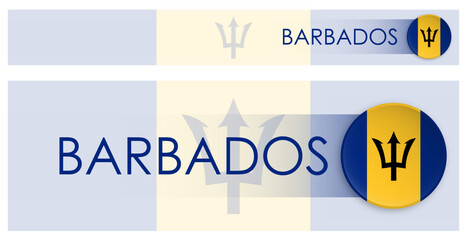 Barbados flag horizontal web banner in modern neomorphism style. Webpage Barbados country header button for mobile application or internet site. Vector