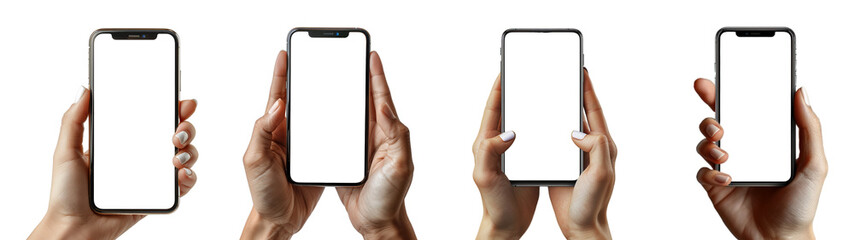 set of mobile phone mockup templates isolated on transparent background, ai generated