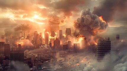 A City Engulfed in Flames and Smoke, A Post-Apocalyptic Digital Illustration of Devastation and Chaos