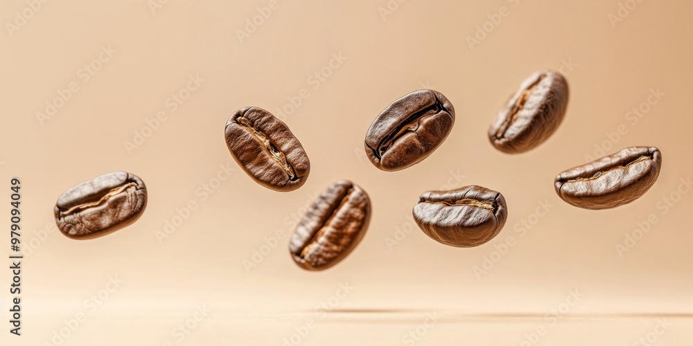 Poster Coffee beans flying in the air coffee coffee beans beverage.