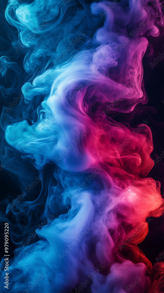 Poster vibrant swirling abstract smoke in red blue and purple creating dynamic fluid motion with ethereal g