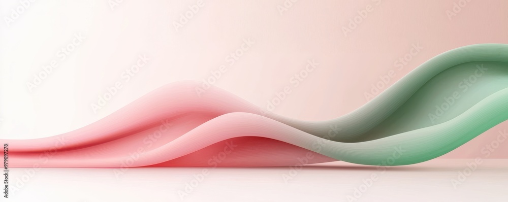 Poster elegant abstract waves in soft pink and green colors, creating a calming and modern aesthetic for de