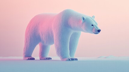 Fototapeta premium A majestic 3D polar bear standing on the right with a soft pastel background, symbolizing the awe-inspiring creatures of the Arctic in a zoo setting