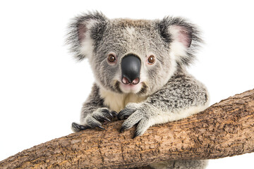 Fototapeta premium A close-up of a koala perched on a branch, showcasing its distinct features and fur.
