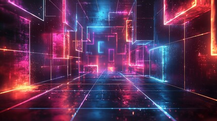 Fototapeta na wymiar Neon lights illuminate a futuristic city