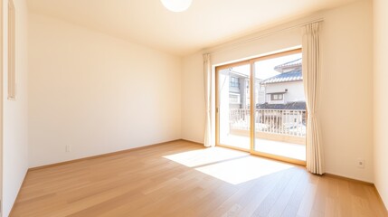 Fototapeta premium Empty Room with Wooden Floor and Sliding Door
