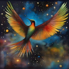 A colorful artwork showcasing a bird gliding through the sky, capturing the essence of freedom and nature.
generated ai