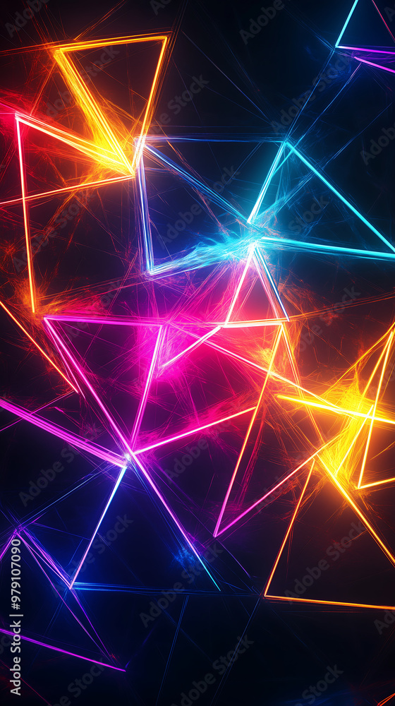 Aufkleber vibrant neon geometric pattern with glowing lines forming intricate shapes creating a dynamic futuri