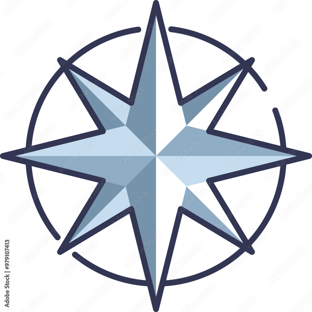 Poster a stylized compass rose symbol with eight points, representing navigation and direction.
