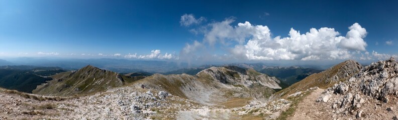 Amazing view of valley from the summit of Mount Terminillo during the summer, located in Apennine range, central Italy