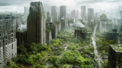 Overgrown Cityscape: A Post-Apocalyptic Vision
