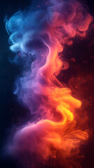 Fototapeta premium Vibrant neon smoke swirling in fluid motion with glowing particles creating a dynamic abstract energy in a surreal and ethereal space with radiant light