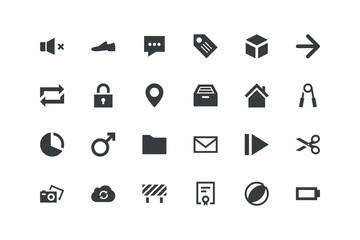 3D view, Arrow, Audio, Barrier, Battery, Beachball, Certificate, Check, vector illustration, icons set
