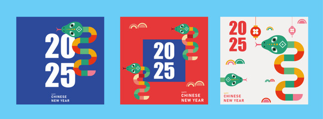 happy new year 2025, chinese new year 2025, year of the snake, for card, banner, Flyer Template.