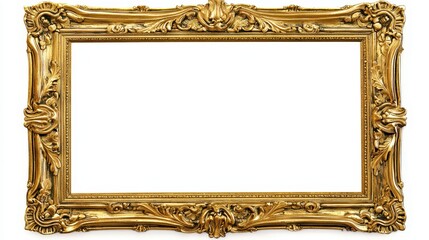 Ornate Gold Picture Frame Isolated on White Background